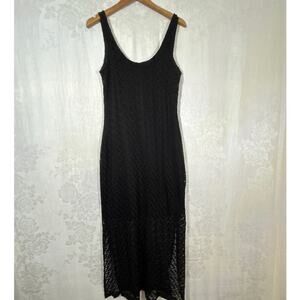 Vintage Slip Dress Medium Black Lace Sheer Maxi Witchy Goth Y2K